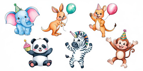 Obraz premium Lively Animal Party Scene with Five Adorable Animals