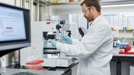 Technician Conducting Chemical Analysis in Laboratory Setting