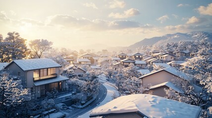 雪が積もった日本の住宅街