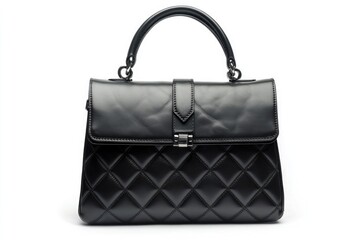 Black quilted leather top-handle bag, front-view product shot on a white background