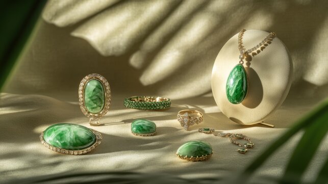 Elegant Green Jade Jewelry Collection Gold, Diamonds, and Exquisite Design