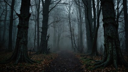 Naklejka premium Eerie forest decorations creating a haunting atmosphere.