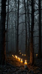 Fototapeta premium Eerie forest decorations for a spooky effect.