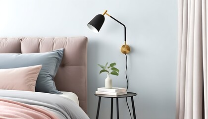 Cozy bedroom layout in modern minimalist style.