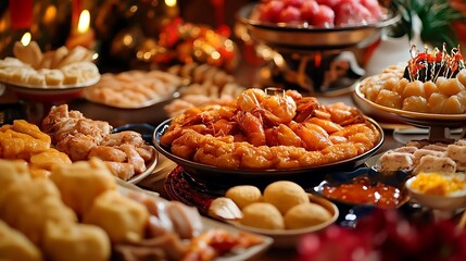Fototapeta premium Delicious Asian Feast Lunar New Year Food Buffet