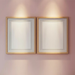 Twin Minimalist Frames Mounted on Pink Wall with Spotlight Illumination