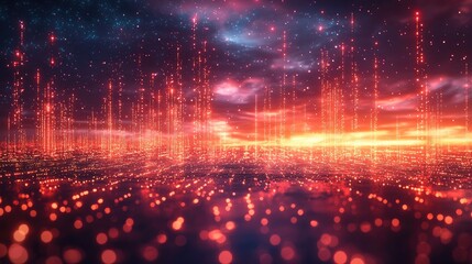 Fototapeta premium Futuristic technology neon light background, empty space with reflection light on floor scene, internet data network connection, abstract virtual reality, 3D render.