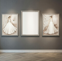 Bridal Artwork and Blank Frame Wall Display in Elegant Studio Interior