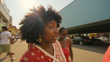 woman with a large, curly afro hairstyle
