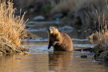 a beaver in the river