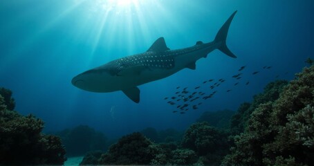 deep-sea underwater scene with a shark