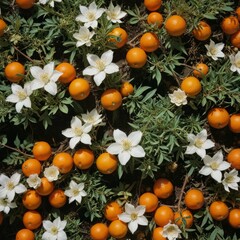 white flowers and orange fruits