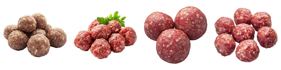 Fototapeta premium Meat balls isolated on transparent background, Set of