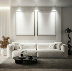 Stylish Modern Living Room with Twin Frames and Contemporary Lighting