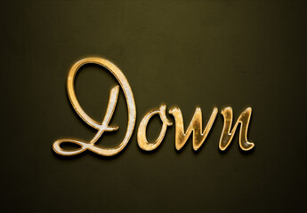 Old gold text effect of word Down with 3D glossy style Mockup.