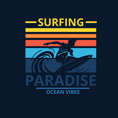 Surfing Paradise Ocean Vibes colourful print graphic