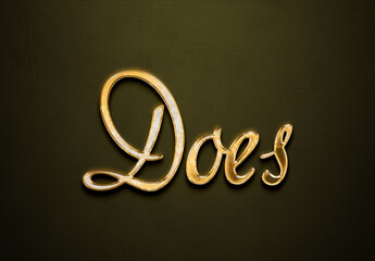 Old gold text effect of word Does with 3D glossy style Mockup.