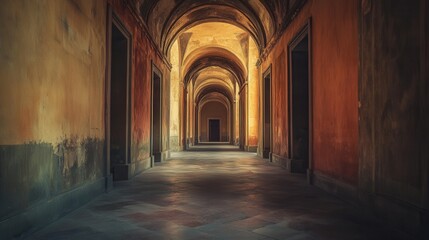 Ancient Archway Hallway Mysterious, Aged, Stone, Arches, Doors, Shadows, Rustic, Passage, Dark, Intr