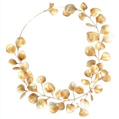 Eucalyptus round leaves painted in gold on an off white background