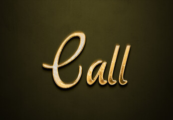 Old gold text effect of word Call with 3D glossy style Mockup.
