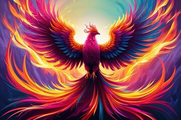 Obraz premium Vibrant Phoenix Ablaze in Generative Art Illustration