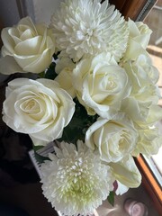 bouquet of white roses and flowers wedding