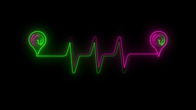 Continuous one line drawing of path with map location pointers. Single line drawing route or way with map pin or navigation pointer that mark echolocation