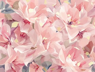 Artistic watercolor painting of pink flowers with metallic gold foil effects, acrylic, modern, vibrant