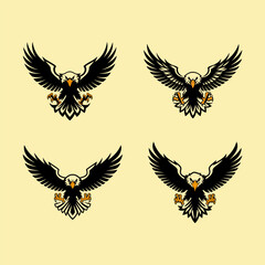 Fototapeta premium Bald eagle flying vector illustration on solid background.
