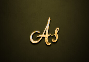 Old gold text effect of word As with 3D glossy style Mockup.
