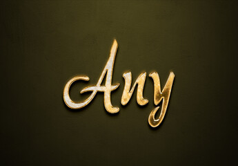 Old gold text effect of word Any with 3D glossy style Mockup.