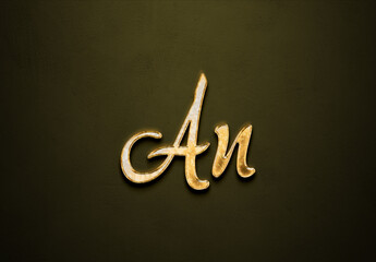 Old gold text effect of word An with 3D glossy style Mockup.
