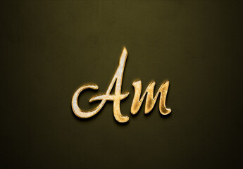 Old gold text effect of word Am with 3D glossy style Mockup.