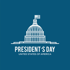 Presidents Day Holiday Design And White House And Capitol Building Washington DC Symbol.