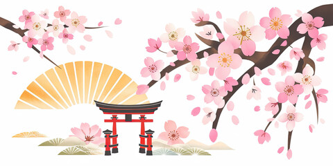 Traditional Japanese New Year's Card Featuring Cherry Blossoms
