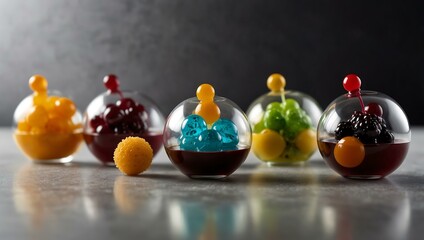 Naklejka premium Elegant molecular cuisine with flavored spheres.