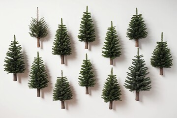 Obraz premium Isolated Groups of Conifer Trees on White Background