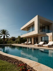 Fototapeta premium Elegant villa under clear blue sky.
