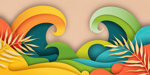 Obraz premium Washi Paper Illustration with Tropical Inspired Elements