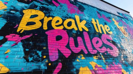 Vibrant Graffiti Wall Art Break the Rules Mural