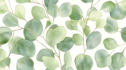 Obraz premium A pattern of green leaves on a light background, ideal for design and decoration.