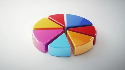 Obraz premium A dynamic 3D pie chart illustrating survey results, with animated segments expanding and retracting, set against a clean white background to emphasize clarity and engagement in data presentation.