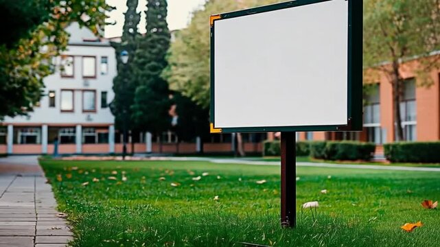 Timelapse of a blank advertisement board in a peaceful park setting. Concept of marketing, outdoor advertising, and creative opportunities in urban landscape.