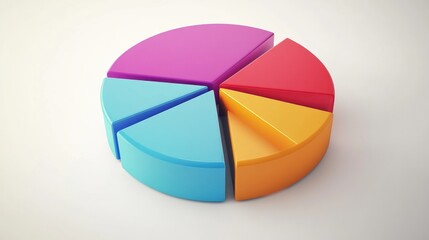Fototapeta premium A dynamic 3D pie chart illustrating survey results, with animated segments expanding and retracting, set against a clean white background to emphasize clarity and engagement in data presentation.
