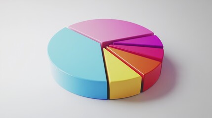 Obraz premium A dynamic 3D pie chart illustrating survey results, with animated segments expanding and retracting, set against a clean white background to emphasize clarity and engagement in data presentation.