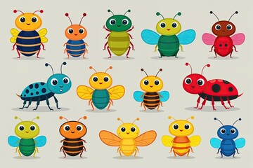 Obraz premium Colorful Cute Insect Character Collection for Adoption in Flat Illustration Style