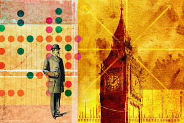 Old fashioned London city gent, Big Ben and data