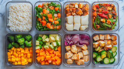 Diverse Healthy Meals for the Week Arranged in a Flat Lay Meal Prep Style for Balanced Diet Planning