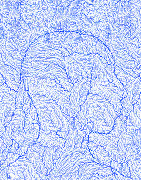 Outline of man&rsquo;s head in river networkOutline of man&rsquo;s head in river network