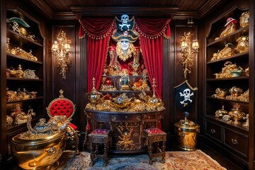 Fototapeta premium Pirate Treasure Room Overflowing with Glittering Riches and Luxury